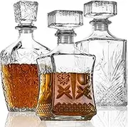 LAWADACH Liquor Decanters Whiskey Decanter Set of 3 Glass Alcohol Bottle for Tequila, Brandy and Vodka Unique Liquor Bar and Party Decorations (28oz*2, 31oz*1)