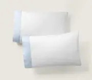 2 pc Ralph Lauren 624TC Organic Sateen Border Blue Standard Pillowcases $145 NIP