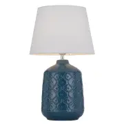 Baci Modern Table Desk Lamp Light Fabric Ceramic Blue White Gloss