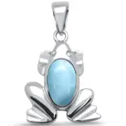 Natural Larimar Frog .925 Sterling Silver Pendant