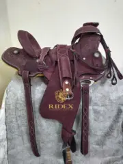 Rough out Wade Wide Tree Gullet Western Leather Horse Tack Saddle With Set.