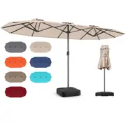Costway Double-sided Patio Umbrella Extra Large Twin Table Umbrella w/Base Outdoor Garden Sun Shade Beige