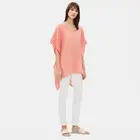 EILEEN FISHER Organic Cotton Lofty Gauze V-Neck Peach Caftan Sz XXS/XS