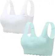 [FEOYA] Girls Bras Athletic Sports Seamless Bra Kids Crop Top Wireless Bralette Stretch Underwear Vest Removable Pads with Wide Elastic Strap 2 Pieces for 8-14 Years
