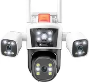 6K 12MP IP Camera WiFi Three Screens Outdoor PTZ Cameras Home Security Protection Auto Tracking CCTV Video Surveillance Camera(U/K,12MP 6K Cam Add 128G)