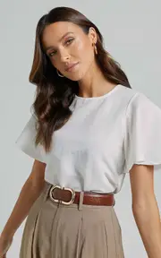 Enzo Top - Flutter Sleeve Scoop Neck Top in White