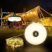 Camping String Lights for Indoors and Outdoors,3-in-1 Roll Up Portable String Light,33FT Rechargeable Waterproof Lights for Tent, Party Festival