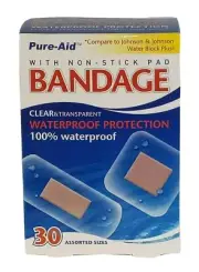 Pure-Aid Waterproof Transparent Bandages, Compare to Band-Aid, 30ct