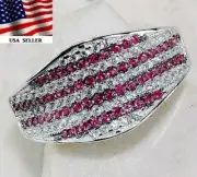 1CT Treated Ruby & White Topaz 925 Solid Sterling Silver Ring Sz 7 UB2-6