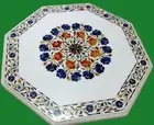 Octagon Marble Dining Table Top Floral Pattern Inlay Work Hallway Table for Home