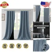 Luxurious Thermal Insulated Blackout Curtains, 108" - Set of 2 Stone Blue Panels