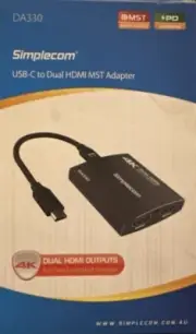 Simplecom DA330 USB-C to Dual HDMI MST Adapter 4K@60Hz with PD and Audio Out