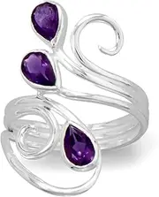 [JewelryWeb] 925 Sterling Silver Polished Scroll Design Amethyst Ring 4mm X 6mm Total 12.5mm X 28.5mm Size Band Style-Ring for Women