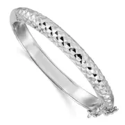 .925 Sterling Silver Rhodium Plated D/C w/ Safety Hinged Clasp Child's Bangle 5"