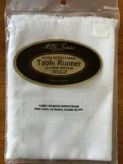 MCG Textiles Cross Stitch Table Runner White 13" x 38"Fringed Edge 14 Count, NIP
