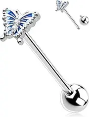 [OUFER] Tongue Rings, Totally 316L Surgical Steel Tongue Piercing Jewelry, Butterfly 14G Tongue Barbells, Internally Thread Tongue Rings for Women Men