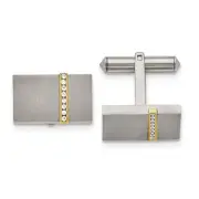 Men's Titanium, Gold Tone Plated and CZ Rectangular Cuff Links