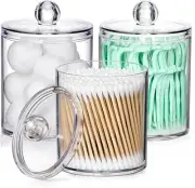 3 Pack Acrylic Qtip Holder Dispenser for Cotton Ball, Swab, Clear Organizer NEW