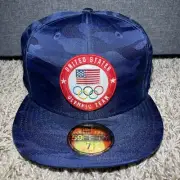 New Era US Olympic Team 59Fifty Men’s Size 7 1/2 Camo Fitted Hat Cap Navy Blue