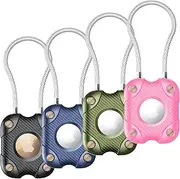 [DEERLET] Airtag Holder with Wire Cable, Secure Lock Airtag Keychain,IPX7 Waterproof,360°Hard Protective Air Tag Case Holder for Apple Air tag for Key Chain,Key Ring,Car,Luggage, Four Colors
