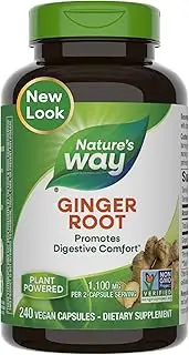 Nature's Way Premium Herbal Ginger Root, 1,100 mg per serving, Non-GMO Verified, Gluten Free, 240 Capsules