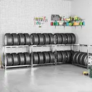 2-Tier Tire Racks 4pcs Steel Warehouse Garage Rack Industrial Shelving