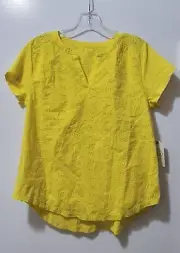 St. John's Bay Women's Petite Lemon Glow Eyelet Top Size PM
