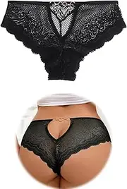 [ohmydear] Women Sexy Cheeky Panties Floral Lace Thongs Bikini Brief Naughty Underwear with Heart Ring Backside