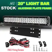 20inch LED Light Bar + 23" Number Plate Frame Mount Bracket 4X4 Black +Wire