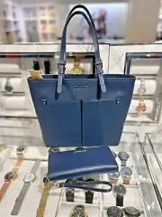 Michael Kors MD Non-Leather Vegan Double Pocket Tote Bag+Continental Wallet-Navy