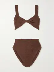 [Hunza G] Hunza G - Jamie Twist-front Metallic Seersucker Bikini - Chocolate - One size One size Brown
