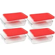 Pyrex (4) 7210 3-Cup Glass Dishes & (4) 7210-PC Red Lids