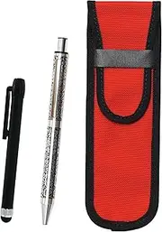 2 Pack Cloth Pen Case Red Metal Touch Stick Black and NQ30 Wide Shaft Metal Straight Knock Ballpoint Pen Set Grape NK02R-ALB-NQ30B-V-2