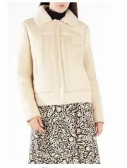 NWT 498 BCBG MAXAZRIA COAT JACKET CARLTON FUR BEIGE LEATHER XS S 0 2 4 6