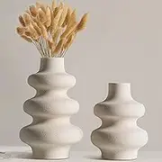 Ceramic Vases Set of 2-White Vase for Modern Home Decor, Flower Vases for Aesthetic Room Decor,Boho Decor Wedding Dinner Table Party Office Centerpiece Table Decorations (A White)