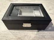 Perri Bleu PU Leather Watch Box Display Glass Top Jewelry Box Men’s Women’s NIB