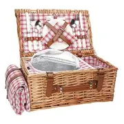 Wicker Picnic Basket Set for 2 Persons with Waterproof Picnic Blanket and Red