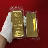 在飛比找蝦皮購物優惠-財運堂#仿真龐博瑞士金條金磚金店銀行實心銅鍍金1000克樣品