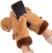 [ノーブランド品] Anime winter gloves, wind resistant gloves, warm plush design for warm winter, cute animal gloves for snow motorcycle mitte snowboarding capybara plush gloves, Braun, 説明を参照してください