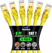 Cat 7 Ethernet Cable 6 ft - High-Speed Internet & Network LAN Patch Cable, RJ45 Connectors - 6ft / Yellow / 6 Pack - Perfect for Gaming, Streaming, and More