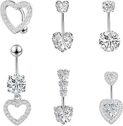 [LEE&RO] Pink Heart Belly Button Ring Surgical Steel Belly Rings 14G Pink Belly Button Piercing Cute Belly Ring for Women Navel Ring