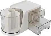 Desk Organizer with 2 Drawer, Rotating Desk Organizer for Office School Home Art Supplies (White)
