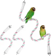 uxcell 1-Set Rope Perches for Bird Cages, 13.8 & 31.5 in Length Comfort Grip Flexible Rope Perch Beak & Paw Grinding for Parrots/Cockatiels/Parakeets, Bird Platform Sand [Pink Cyan]