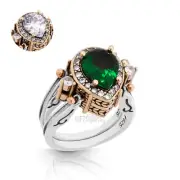 Turkish Reversible Drop Emerald and White Topaz 925 Sterling Silver Ring