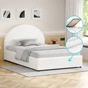 ALFORDSON Bed Frame Single Size Gas Lift Base With Storage White Boucle HOWELL