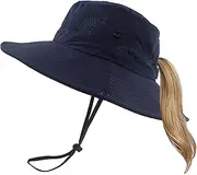 [Muryobao] Women Ponytail Sun Hat Summer UV Protection Cap Waterpoor Foldable Mesh Wide Brim Bucket Hats