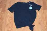 NWT Womens GREEN ENVY Black Organic Cotton Tie Front Knotted Shirt 2X