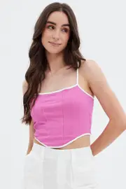 Pink Jersey Contrast Bind Corset Top - Size S, Women's Top