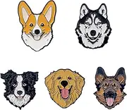 [TLDXDOU] Dog Breed Enamel Pins Set, 5 Designs - Corgi, Husky, Border Collie, Golden Retriever, German Shepherd, 1.0 Inches, Enamel Metal, no gemstone