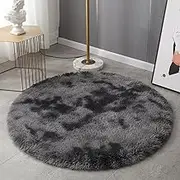 Large Fluffy Area Rugs, Soft Shaggy Round Rugs Carpets for Living Room Bedroom, Anti-Slip Indoor Modern Washable Furry Play Carpet Home Floor Mat Decor (Deep Grey, 200cm (Round))